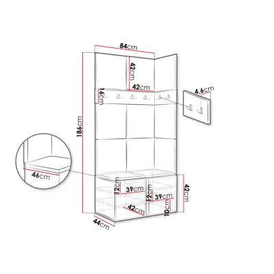 Kárpitozott előszobafal 42x42 SELAND 1 - grafit / szürke