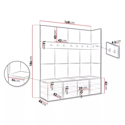 Kárpitozott előszobafal 42x42 SELAND 2 - grafit / szürke