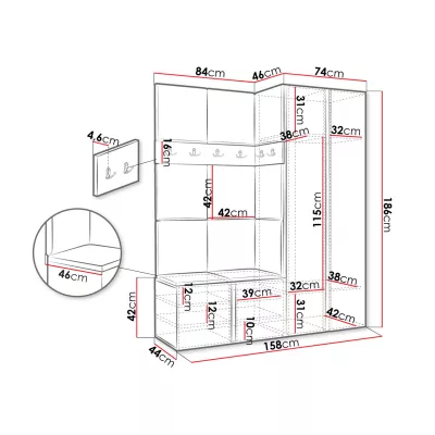 Kárpitozott előszobafal 42x42 SELAND 3 - grafit / szürke