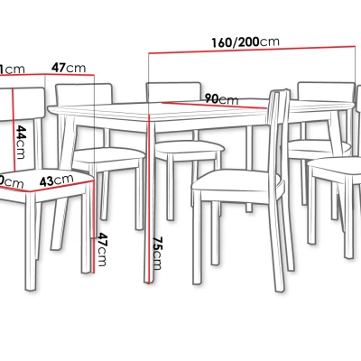Kihúzható asztal 160 cm 6 székkel ADELBITE 7 - fehér / kék
