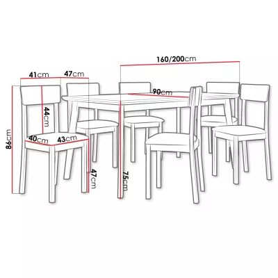 Kihúzható asztal 160 cm 6 székkel ADELBITE 7 - fehér / fekete / kék