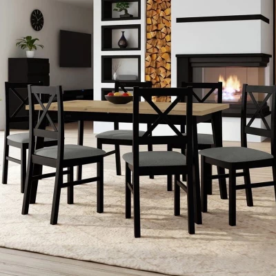 Kihúzható étkezőasztal 140 cm 6 székkel ADELBITE 3 - artisan tölgy / fekete / szürke