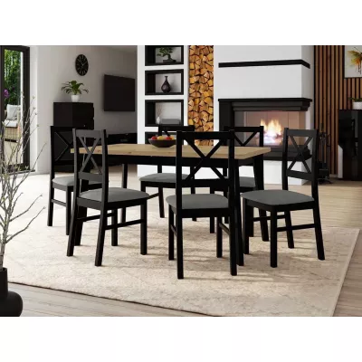 Kihúzható étkezőasztal 140 cm 6 székkel ADELBITE 3 - artisan tölgy / fekete / szürke