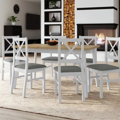 Kihúzható étkezőasztal 140 cm 6 székkel ADELBITE 3 - artisan tölgy / fehér / szürke