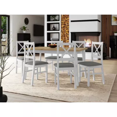 Kihúzható étkezőasztal 140 cm 6 székkel ADELBITE 3 - artisan tölgy / fehér / szürke