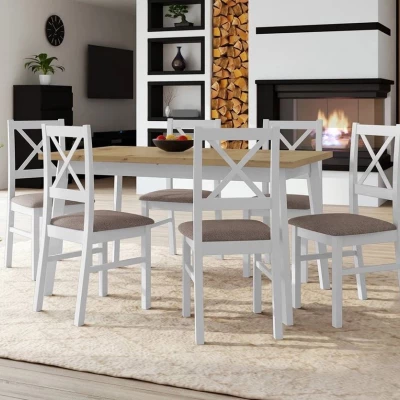 Kihúzható étkezőasztal 140 cm 6 székkel ADELBITE 3 - artisan tölgy / fehér / barna 1