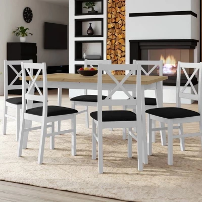 Kihúzható étkezőasztal 140 cm 6 székkel ADELBITE 3 - artisan tölgy / fehér / fekete
