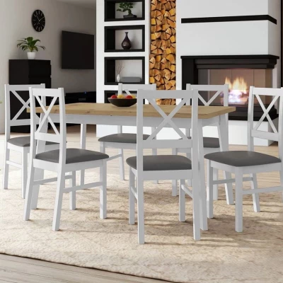 Kihúzható étkezőasztal 140 cm 6 székkel ADELBITE 3 - artisan tölgy / fehér / acélszürke
