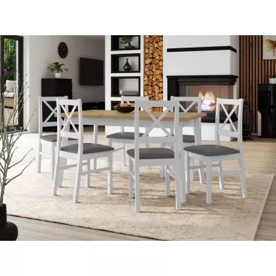 Kihúzható étkezőasztal 140 cm 6 székkel ADELBITE 3 - artisan tölgy / fehér / acélszürke