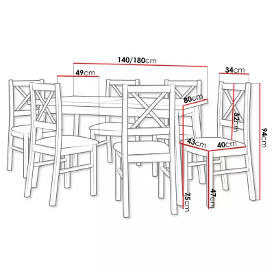 Kihúzható étkezőasztal 140 cm 6 székkel ADELBITE 3 - tölgyfa underground / fehér / barna 1