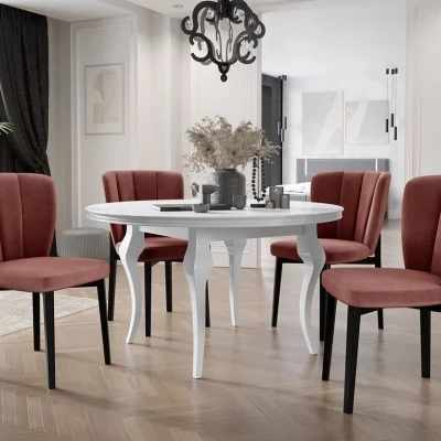 Kihúzható étkezőasztal 120 cm 4 székkel KRAM 2 - fehér / fekete / rózsaszín