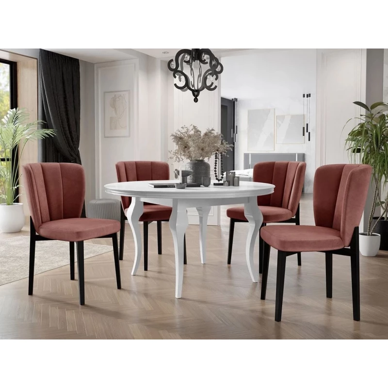 Kihúzható étkezőasztal 120 cm 4 székkel KRAM 2 - fehér / fekete / rózsaszín
