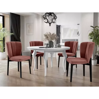 Kihúzható étkezőasztal 120 cm 4 székkel KRAM 2 - fehér / fekete / rózsaszín