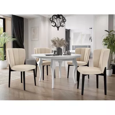 KRAM 2 kinyitható étkezőasztal 120 cm 4 székkel - fehér / fekete / krémszínű