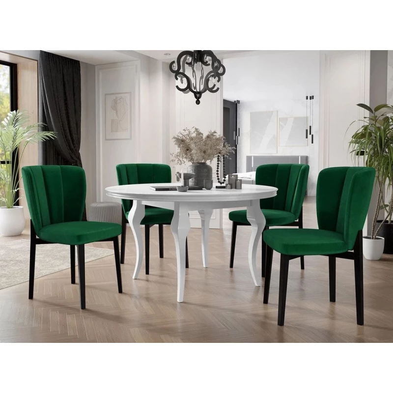 Kihúzható étkezőasztal 120 cm 4 székkel KRAM 2 - fehér / fekete / zöld