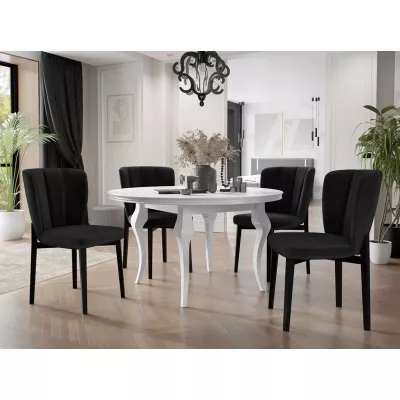 Kihúzható étkezőasztal 120 cm 4 székkel KRAM 2 - fehér / fekete