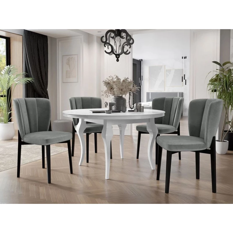 Kihúzható étkezőasztal 120 cm 4 székkel KRAM 2 - fehér / fekete / platina