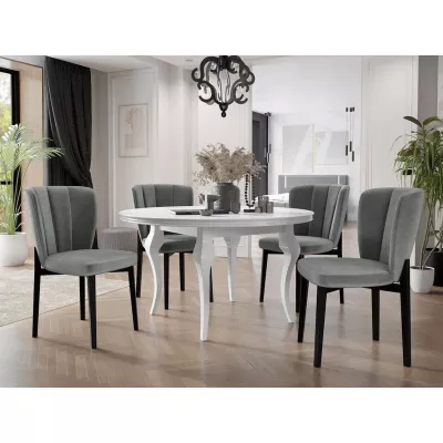 Kihúzható étkezőasztal 120 cm 4 székkel KRAM 2 - fehér / fekete / platina