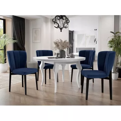 Kihúzható étkezőasztal 120 cm 4 székkel KRAM 2 - fehér / fekete / gránátkék