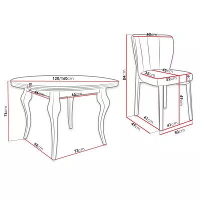 Kihúzható étkezőasztal 120 cm 4 székkel KRAM 2 - fehér / fekete / gránátkék