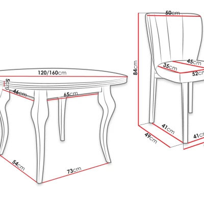 KRAM 2 kinyitható étkezőasztal 120 cm 4 székkel - fehér / fekete / krémszínű