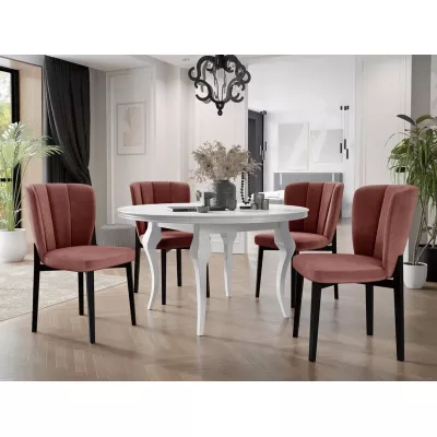 Kihúzható étkezőasztal 100 cm 4 székkel KRAM 2 - fehér / fekete / rózsaszín