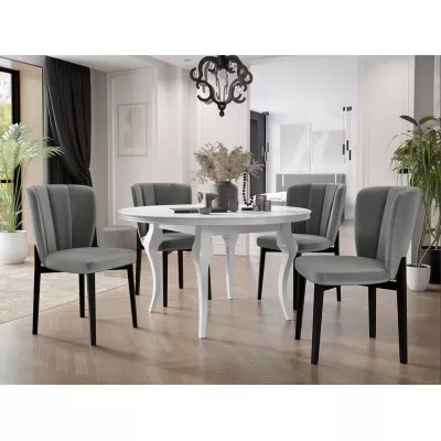 Kihúzható étkezőasztal 100 cm 4 székkel KRAM 2 - fehér / fekete / platina