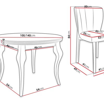Kihúzható étkezőasztal 100 cm 4 székkel KRAM 2 - fehér / fekete / gránátkék