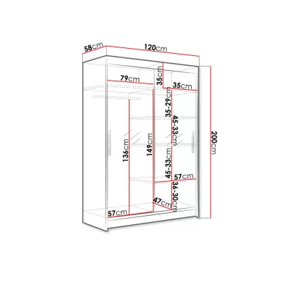Keskeny gardróbszekrény 120 cm tükörrel GASPARA 7 - szarvasgomba tölgyfa
