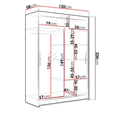 Magas gardróbszekrény 120 cm tükörrel GASPARA 6 - fekete