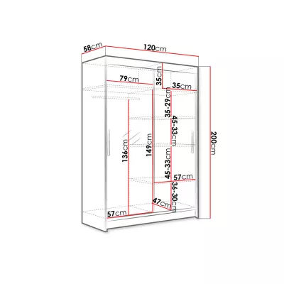 Magas gardróbszekrény 120 cm tükörrel GASPARA 6 - sonoma tölgyfa