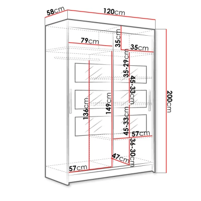 Tükrös gardrób 120 cm GASPARA 5 - szarvasgomba tölgyfa