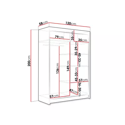 Keskeny gardróbszekrény 120 cm tükörrel GASPARA S - sonoma tölgyfa
