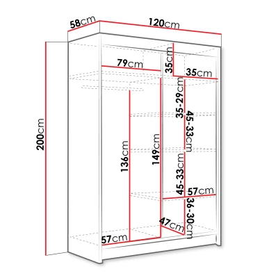 Keskeny gardróbszekrény 120 cm tükörrel GASPARA S - szarvasgomba tölgyfa