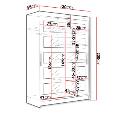 Magas gardróbszekrény 120 cm tükörrel GASPARA 4 - sonoma tölgyfa