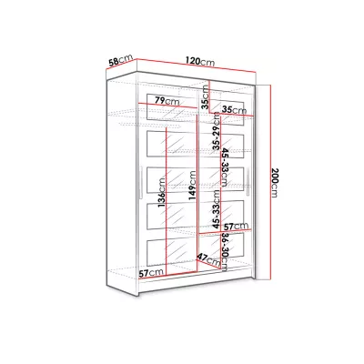 Magas gardróbszekrény 120 cm tükörrel GASPARA 4 - sonoma tölgyfa
