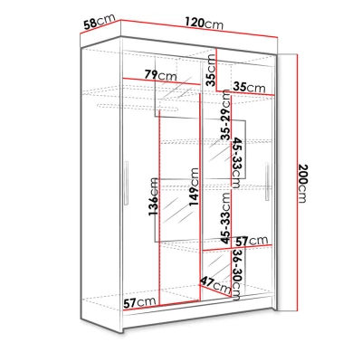 Tükrös gardrób 120 cm GASPARA 3 - szarvasgomba tölgyfa