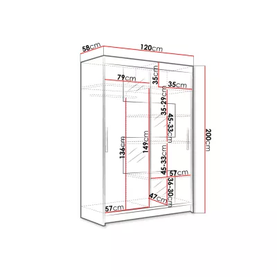 Tükrös gardrób 120 cm GASPARA 3 - szarvasgomba tölgyfa