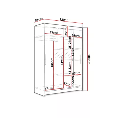 GASPARA 2 tükrös gardróbszekrény 120 cm - szarvasgomba tölgyfa