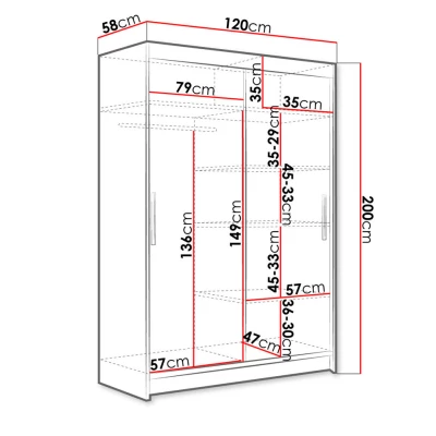 Keskeny gardróbszekrény 120 cm tolóajtókkal GASPARA 1 - sonoma tölgyfa