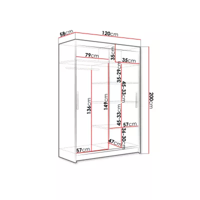 Keskeny gardróbszekrény 120 cm tolóajtókkal GASPARA 1 - sonoma tölgyfa