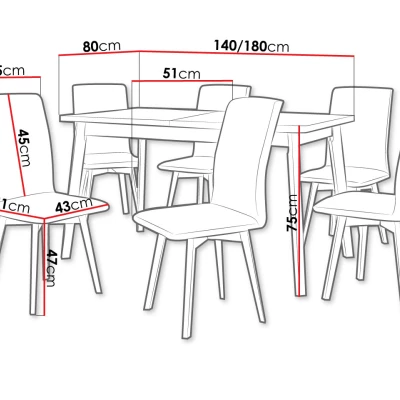 Modern étkezőgarnitúra 6+1 ADELBITE 10 - fehér / fehér / acélszürke