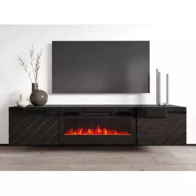 Függesztett TV-állvány elektromos kandallóval WANDER - fekete / fényes fekete