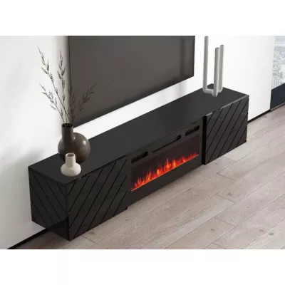 Függesztett TV-állvány elektromos kandallóval WANDER - fekete / fényes fekete