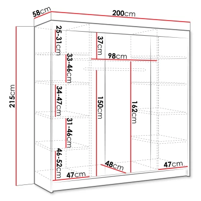 200 cm-es gardróbszekrény tolóajtóval SANARE 2 - kasmír