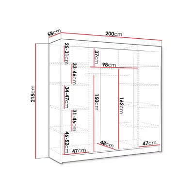 Széles tükrös gardrób 200 cm SANARE 1 - kasmír
