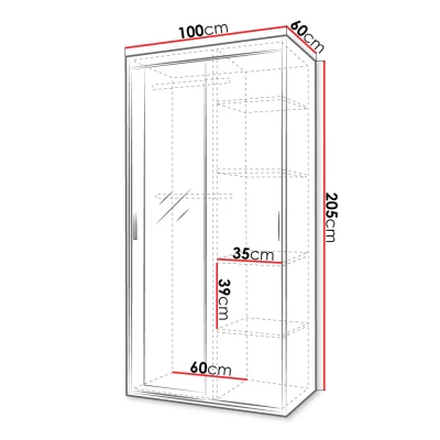 Keskeny, tükrös gardrób 100 cm ZITA - fehér