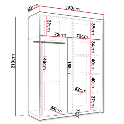 Tükrös gardrób 150 cm MILVEA - fehér