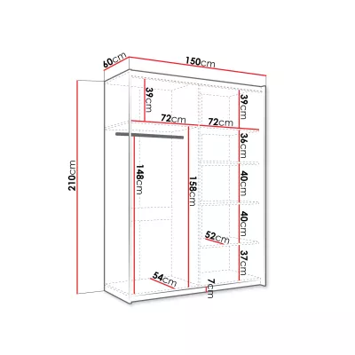 Tükrös gardrób 150 cm MILVEA - fehér