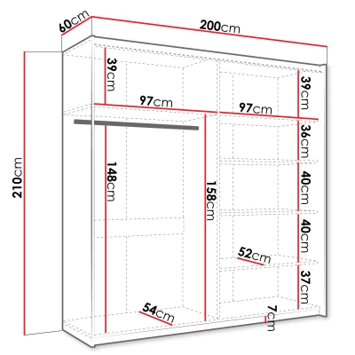 Tükrös gardrób 200 cm MILVEA - fehér